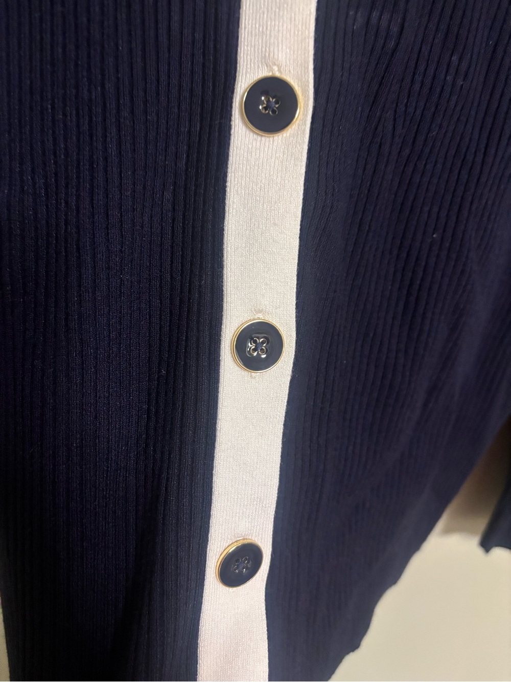Talbots Collared Cardigan Ribbed Size Large Dark Navy Button Up Preppy Nautical - Picture 2 of 8